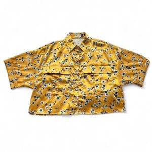 Silk Floral Yellow Button Down Shirt